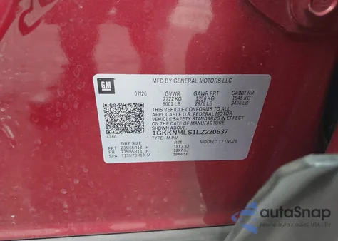 2020 GMC Acadia Fwd Slt z USA, uszkodzony, nr VIN 1GKKNMLS1LZ220637